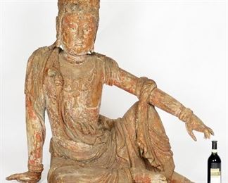 Lg S.E. Asian Carved Wood Bodhisattva