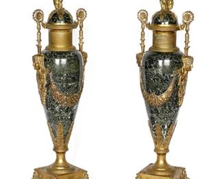 Marble Bronze Lidded Urns