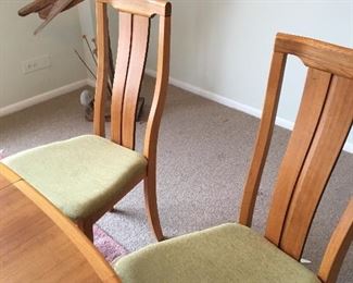 **Best Offer** SKOVBY MCM dining set $575
Table 40”w x 64 1/2” L plus 2 hidden leaves each 19.5” Chairs with new light sage-green stain resistant fabric back measures 13”w x 39”h seat is 18”w x 17” x 18”h