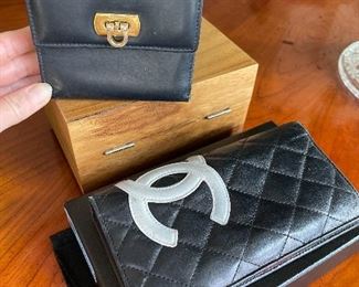 CHANEL Cambon Line Long Wallet Black Pink Lamb Skin Leather CC Auth rd845