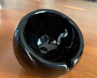 Mid century glass "orb" ashtray! Black