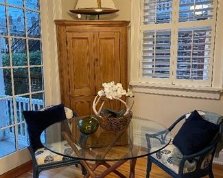 MCM table with antique pine corner cabinet