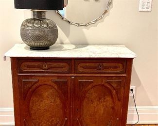 Signed, handmade, antique marble top cabinet!