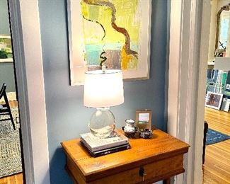 "The River" by Paula Wachsstock. Pine chest on legs - new Shades of Light crystal lamp