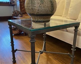 Glass and iron coffee table. Dan Gauthier art pottery