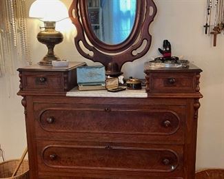 Eastlake Victorian dresser with ornate mirror