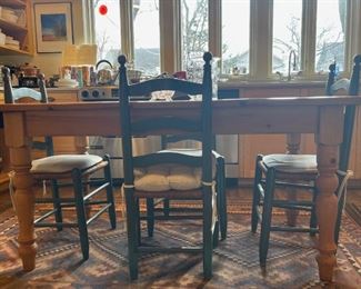 Kitchen table with rush painted chairs