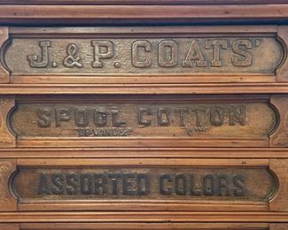 Antique J & P Coats Cotton spool cabinet see stubbsestates.com to bid