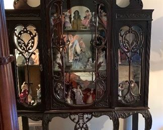 Absolutely stunning, Queen Anne vintage 3 sectioned display cabinet-an an amazing curio. Notice the carving under the cabinet, the height, the doors...so very special