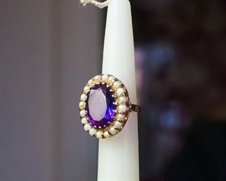 amethyst seed pearl 14kt gold ring