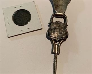 San Francisco Exposition token; Colorado souvenir folding button hook