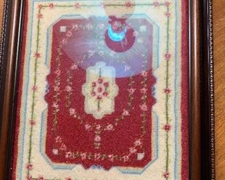 Small needle point Turkish rug in frame