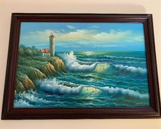 Large lighthouse scene; several light house collectibles