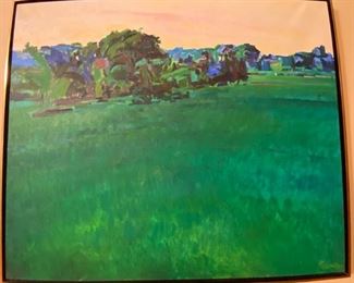 Richard Fennell, dark green landscape, oil on canvas,   
40" x 48"