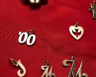 retired avery large letter M and small letter M -cursive-!!   small J  and  00 charms all in sterling    dove heart charm also avery retired 
