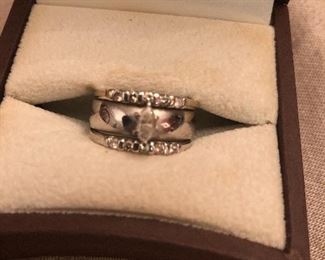 14 k white gold  3 band wedding set-soldered as one ring- marquis center super solid weight -total weight approx. 10 gr.  $599. size 9 -9.25  
