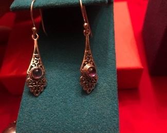 new 925 earrings w/  garnet for pierced ears  $25