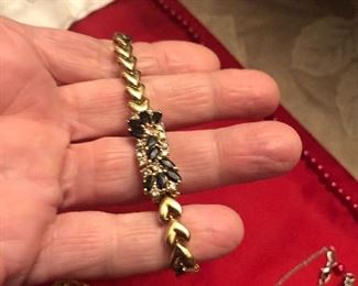 Heavy 14 k diamond and sapphire bracelet. True estate piece approx  19 gr  