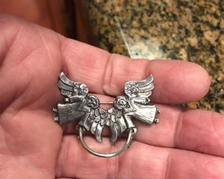 Jeep Collins sterling charm holder pin /brooch angels. Rare find $40