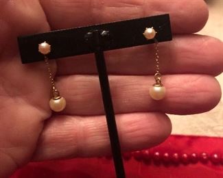 14k yellow gold pearl dangle earrings for pierced ears classy for any age $59