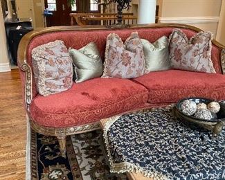 Gorgeous Crushed Velvet Wood Framed Kidney Shaped Sofa