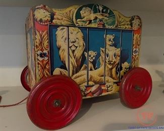 Antique Lion Cage Pull Toy by Luna Bell Manufacturing Co