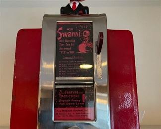 Vintage ASK SWAMI Napkin Holder Fortune Dispenser Trade Stimulator With Key.  Includes Additional Fortunes and Original Marketing Poster