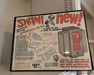 Vintage ASK SWAMI Napkin Holder Fortune Dispenser Trade Stimulator With Key.  Includes Additional Fortunes and Original Marketing Poster