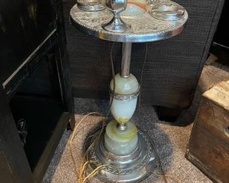 Art Deco Cigar Stand with Light Up Slag Glass and Working Electric Lighter