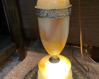 Art Deco Cigar Stand with Light Up Slag Glass and Working Electric Lighter