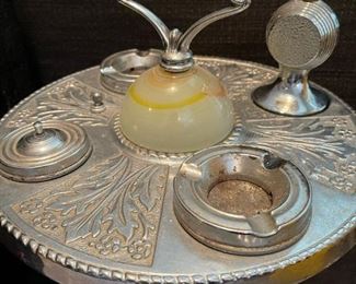 Art Deco Cigar Stand with Light Up Slag Glass and Working Electric Lighter