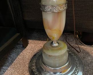 Art Deco Cigar Stand with Light Up Slag Glass and Working Electric Lighter