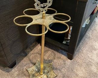 Antique Brass Umbrella Stand with Drip Plate