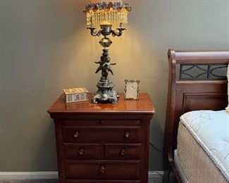 Bedroom Set by Alexander Julian Home Colours - Queen Size Sleigh Bed (Brand New Mattress Set), Two Night Stands, Dresser with Mirror, and Glass Front Armoire Dresser