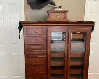 Bedroom Set by Alexander Julian Home Colours - Queen Size Sleigh Bed (Brand New Mattress Set), Two Night Stands, Dresser with Mirror, and Glass Front Armoire Dresser