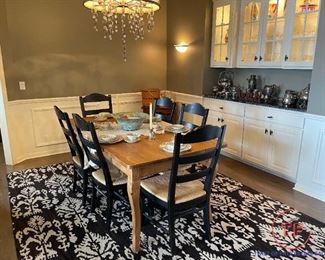 Primitive Solid Wood Dining Room Table with Distressed Ladder Back Chairs 