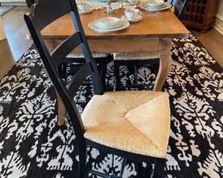 Primitive Solid Wood Dining Room Table with Distressed Ladder Back Chairs 