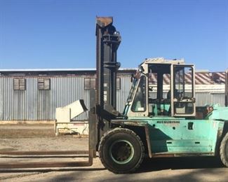 Located in: Tullahoma, TN
MFG Mitsubishi
Model FD 150A Diesel Forklift
Serial: F24A-50076
Hours: 30,985
Style: Sit-Down / Driver Cab
Fuel: Diesel
Truck Weight: 40,500 Lbs.
Weight Cap: 33,000 Lbs.
Capacity Standard Truck w/ Simplex Mast and Forks: 33,000 Lbs. @ 24 In. Load Center.
Height Capacity: 157 In.
Tire Pressure: 114
Tire Size: 12.00-20-18PR-I
Tire Type: Air Pneumatic
Max Rearward Mast Tilt: 12 Degrees
Load Tire Tread Width: 75 In.
Mast Model: 3B150B40
Mast Serial: S224
Mast: 2 Stage
Attachment: Forks
Fork Length: 120 In.
Fork Width: 8 In.
Fork Thickness : 4 In.
*Sold as is Where is*

CCR14279
Runs and Operates