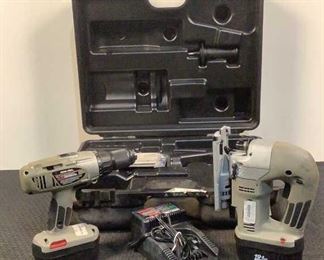 Located in: Chattanooga, TN
MFG Porter Cable
Power (V-A-W-P) 19V
1/2" Drill And Jigsaw Combo
(2) 19 Volt Batteries With Charger
1/2" Cordless Drill
M/N- 984
S/N-010851 R2034
19.2V
Cordless Jigsaw