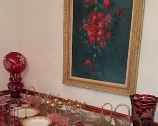 Much glassware. Cranberry