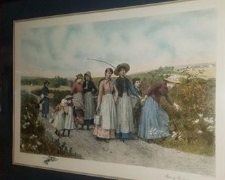 " Berry Pickers" framed print by Jennie Brownscombe w/ after etching by Jas. S. King  
