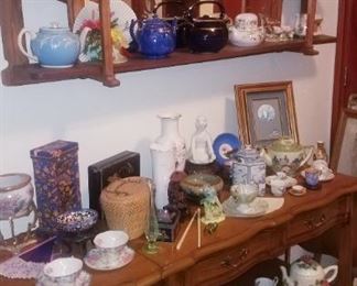 Nice selection of tea pots, cups and saucers and Asian china