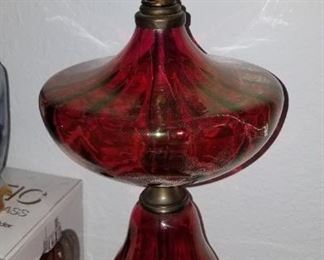 Ruby red/cranberry glass lamp w marble base