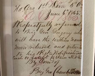 Reverse of Gen. Joshua Chamberlain autograph