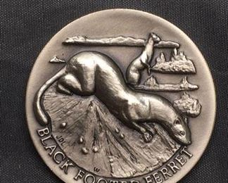34.3 Grams .925 Sterling Silver Longines Art Silver Round Coin - BLACK FOOTED FERRET
