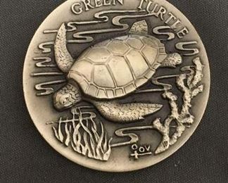 34.6 Grams .925 Sterling Silver Longines Art Silver Round Coin - GREEN TURTLE