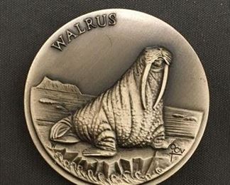 36.2 Grams .925 Sterling Silver Longines Art Silver Round Coin - WALRUS
