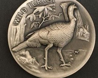 33.8 Grams .925 Sterling Silver Longines Art Silver Round Coin - WILD TURKEY