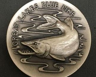 35.0 Grams .925 Sterling Silver Longines Art Silver Round Coin - GREAT LAKES BLUE PIKE