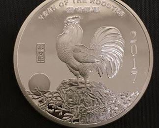 1 Troy Ounce .999 Fine Silver 2017 Year of the Rooster Silver Bullion Round Coin